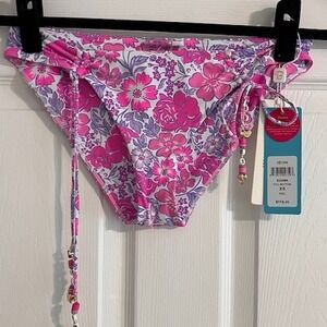 Beach Bunny Keoni Floral Bikini Bottom‎ Beaded Tie Side Swimsuit XS